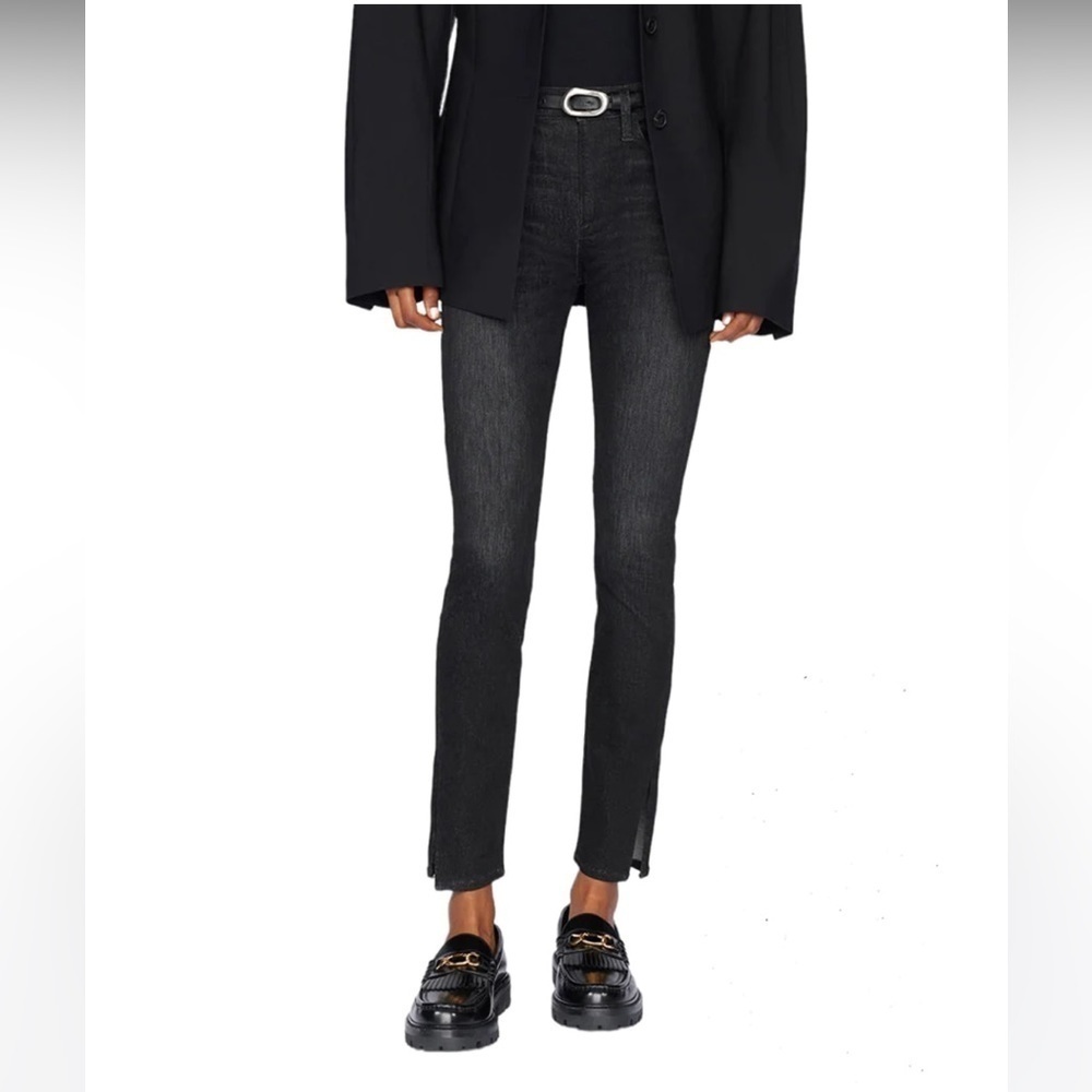 Frame Le High Skinny Jeans Split Hem‎ Black Corvo Stretch - Size 27